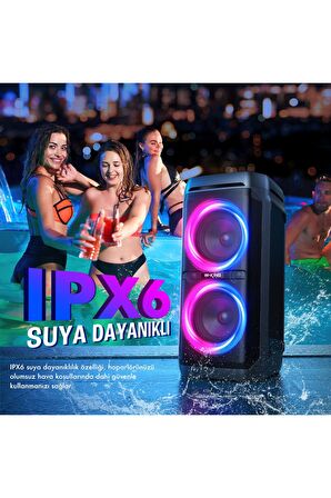 W-KING T11 Bluetooth Hoparlör 220W Partybox 24S Dinleme Işıklı IPX6 ve Kablolu Mikrofon Siyah