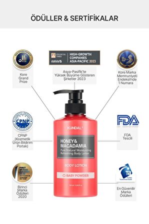 Nemlendirici ve Besleyici Vücut Losyonu KUNDAL Honey& Macadamia Pure Body Lotion 500ml (Baby Powder)