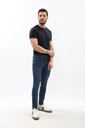 Erkek Slim Fit Likralı Mavi Jean Pantolon