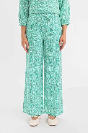DeFacto Wide Leg Geniş Bol Paça Pantolon Desenli Esnek Belli Paça Yırtmaç Detaylı Cepli C9161AX24SMGN700