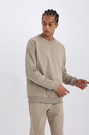 DeFactoFit Standart Fit Bisiklet Yaka Baskılı Pike Sporcu Sweatshirt C9185AX24AUGR317