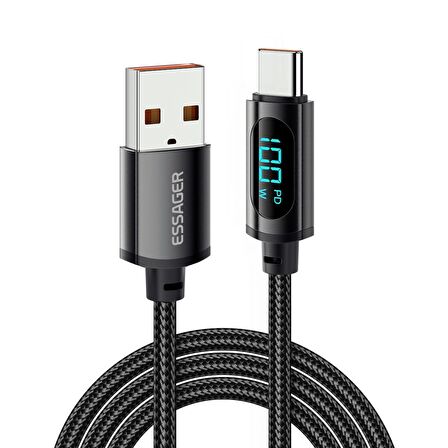 Valkyrie Essager Type-C to USB  Data Hızlı Şarj Kablosu Dijital Ekran ES-X28U 7A 100W 480Mbps %100 Orjinal 2 METRE