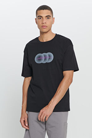 Loose Fit Bol Kesim %100 Pamuk Baskılı Bisiklet Yaka Tişört