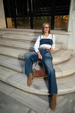 Kadın Yüksek Bel Skater Fit Jean Pantolon Lacivert