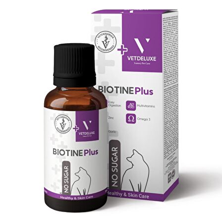 VETDELUXE Biotine Çinko Katkılı Likit Kedi Tüy Dökülmesi Engelleyici Deri ve Tüy Sağlığı Damlası 100 Ml
