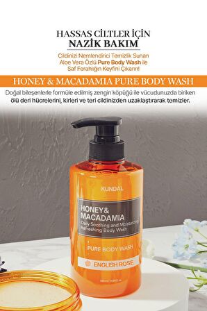Yoğun Nemlendirici Vücut Yıkama Jeli Kundal Honey&Macadamia Pure Body Wash 500ml (English Rose)