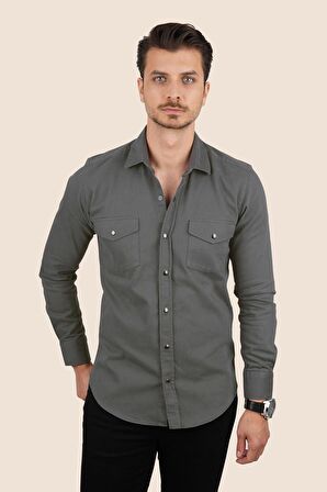 Füme Slimfit Gerçek Kot Erkek Gömlek