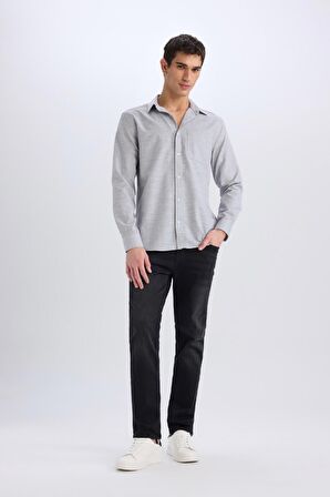 Modern Fit Polo Yaka Basic Düz Uzun Kollu Gömlek