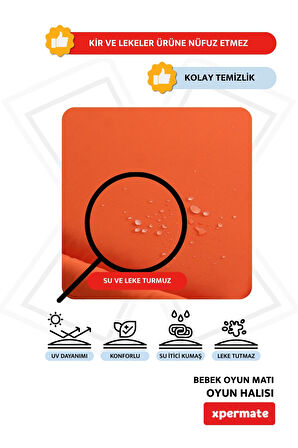 XPERMATE Bebek Oyun Matı ve Oyun Halısı Su itici Kumaş 90x96x3 Cm Turuncu