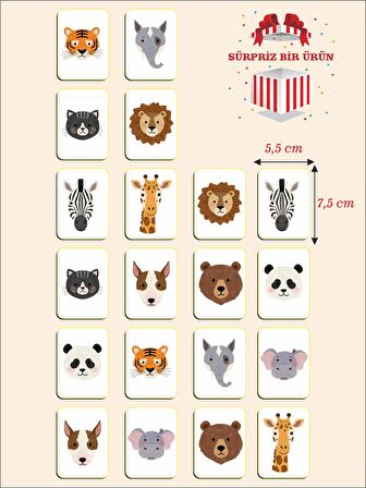 Zeka Kartları Eşleştirme Oyunu Sevimli Hayvan Hafıza Kartı Ahşap Eğitici Puzzle Oyuncak (5,5X7,5 Cm)