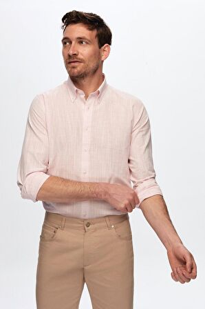 Ds Damat Slim Fit Pembe Keten Görünümlü Gömlek 0HC02ORT05265 0HC02ORT05265