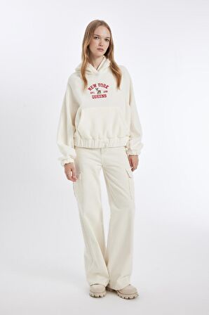 Yılbaşı Temalı Coool Loose Fit Slogan Desenli Polar Sweatshirt