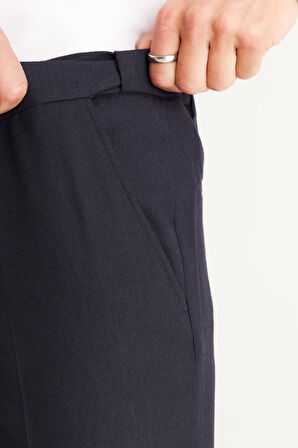 Erkek Lacivert Slim Fit Dar Kesim Yan Cepli Beli Lastikli Pantolon