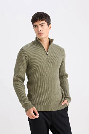 DeFacto Standart Fit Normal Kesim Bato Yaka Fermuarlı Basic Düz Triko Kazak B0578AX24WNKH412