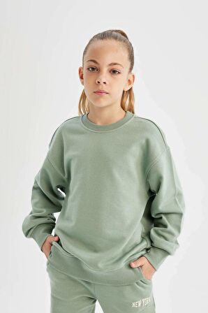 DeFacto Kız Çocuk Relax Fit Bisiklet Yaka Basic Okul Sweatshirt A2797A824AUGN1129