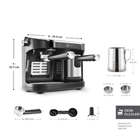 Karaca Hatır Perfetto Dijital ve Dokunmatik Ekranlı Çelik Cezveli Espresso ve Türk Kahve Makinesi