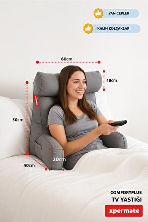 ComfortPlus Tv Yastığı Kollu Okuma Yastığı, Sırt Destek Yastığı, Üçgen Yastık, Bel Yastığı Lacivert
