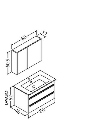 Levante 85 Cm Beyaz Lavabolu Banyo Dolabı Bgn Aynalı - Boy Dolap Hariç