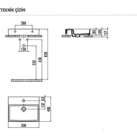 Creavit VX242 Vox Tezgah Üstü Düz Kare Lavabo Beyaz 40*50