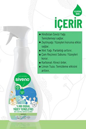 Siveno %100 Doğal Yüzey Temizleyici Bitkisel Leke Çıkarıcı Arındırıcı Mermer Fayans Ahşap Yüzeyler 500 ml