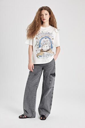 DeFacto Loose Fit Bisiklet Yaka Baskılı Kısa Kollu Tişört C5956AX24SMWT32