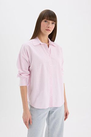 Oversize Geniş Kalıp Çizgili Oxford Uzun Kollu Gömlek