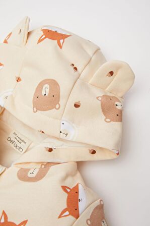 DeFacto Erkek Bebek 3'lü Takım Ayı Baskılı Bisiklet Yaka Sweatshirt Kapüşonlu Hırka Beli Lastikli Alt D6022A524WNBG261