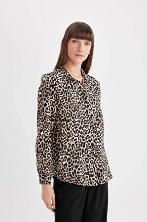 DeFacto Regular Fit Leopar Desenli Uzun Kollu Gömlek I8266AZ24AUBG320