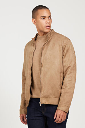 Erkek Bej Standart Fit Normal Kesim Dik Yaka Mont