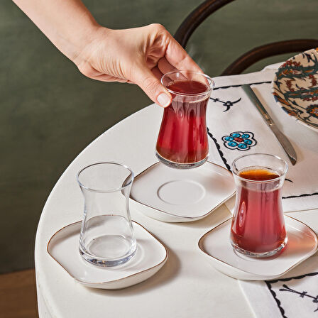 Karaca Streamline Plato 12 Parça 6 Kişilik Cam Çay Seti 165 ml