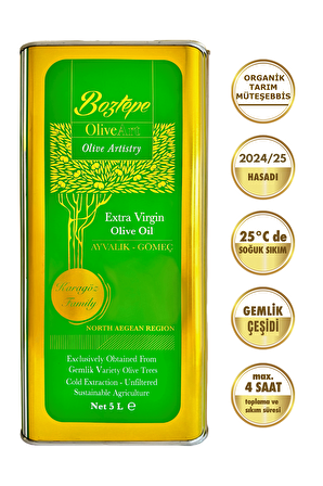 2024/25 5 Lt OliveArt Natürel Sızma Zeytinyağı Soğuk Sıkım Filtresiz 0,3 Asit