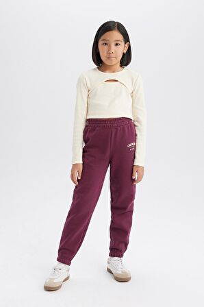 DeFacto 	Kız Çocuk Standart Fit Beli Paçası Lastikli Baskılı Jogger Eşofman Altı D2295A824WNBR306