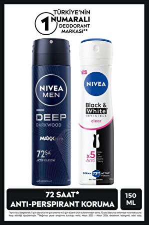 Nivea MEN Erkek Sprey Deodorant Deep Dimension 150ml ve Kadın Sprey Deodorant Black&White Invisible Clear