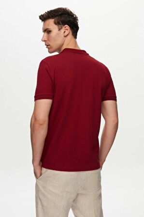 Ds Damat Regular Fit Bordo Pike Dokulu %100 Pamuk Kıvrılmaz Polo Yaka Nakışlı T-Shirt 4HC14ORT51000 4HC14ORT51000