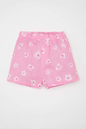 DeFacto Kız Bebek 2'li Takım Flamlı Poplin Bluz Üst Çiçekli Şort Alt C4934A524SMPN444