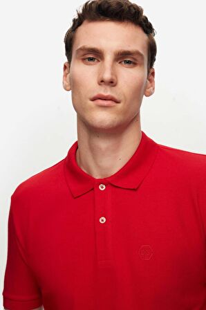 Ds Damat Regular Fit Kırmızı Pike Dokulu %100 Pamuk Kıvrılmaz Polo Yaka Nakışlı T-Shirt 4HC14ORT51000 4HC14ORT51000