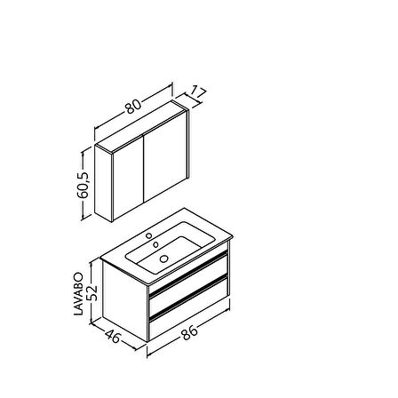 Levante 85 Cm Beyaz Lavabolu Banyo Dolabı Bgn Aynalı - Boy Dolap Hariç