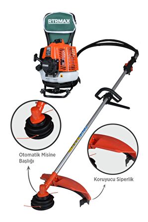 RTM9640 Benzinli Sırt Tipi Tırpan 63Cc 3.0Hp (Tırpan Bıçağı,Misina Başlığı,Tırpan Testeresi Hediye)