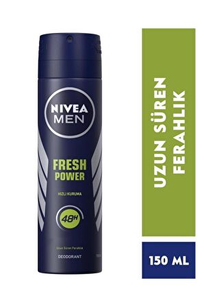 Nivea MEN Erkek Sprey Deodorant Fresh Power 150ml, Ter Korumasına Karşı 48 Saat Koruma, Hızlı Kuruma