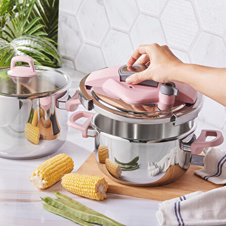 Karaca Perfect Pink Indüksiyon Tabanlı Düdüklü Tencere Seti 4 6 Lt