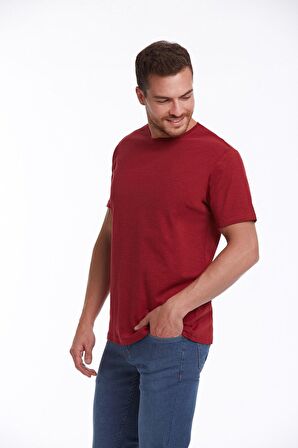 Kırmızı Regular Fit %100 Pamuk Bisiklet Yaka Tişört | L