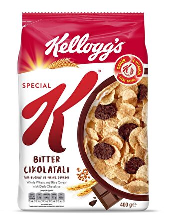 Kellogg's Special K Bitter Çikolatalı Kahvaltılık Tam Buğday ve Pirinç Gevreği 400 Gr,Tam Tahıllı