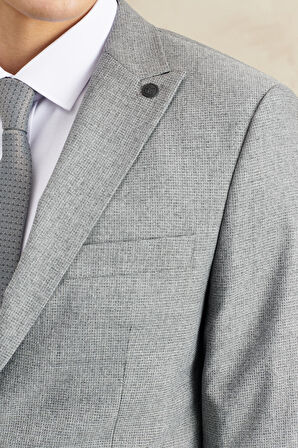 Erkek Gri Ekstra Slim Fit Dar Kesim Kırlangıç Yaka Desenli Takım Elbise