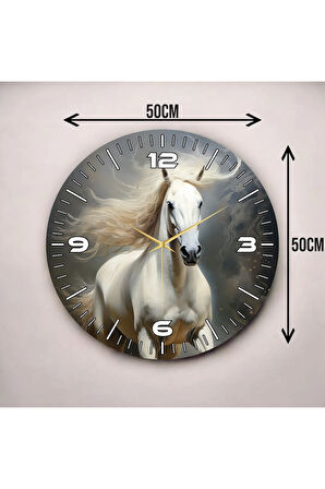 Renkli Baskı At Desenli Sayılı Hediyelik Ahşap Sessiz Duvar Saati 50cm