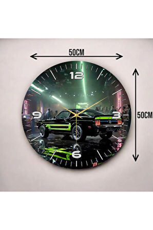 Renkli Baskı Araba Desenli Sayılı Hediyelik Ahşap Sessiz Duvar Saati 50cm