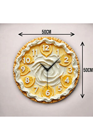 Renkli Baskı Pasta Limon Desenli Sayılı Hediyelik Ahşap Sessiz Duvar Saati 50cm