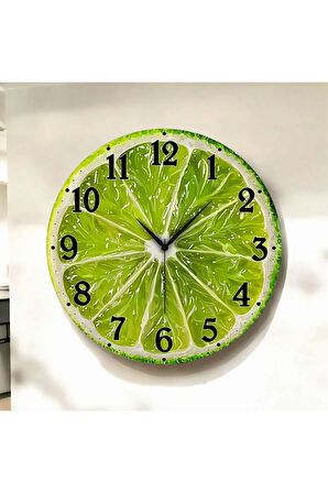 Renkli Baskı Limon Sebze Desenli Sayılı Hediyelik Ahşap Sessiz Duvar Saati 50cm