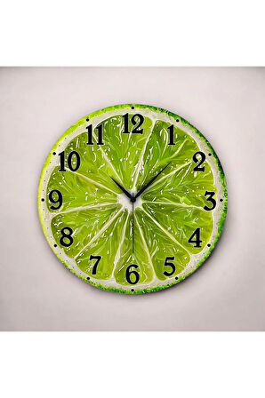 Renkli Baskı Limon Sebze Desenli Sayılı Hediyelik Ahşap Sessiz Duvar Saati 50cm