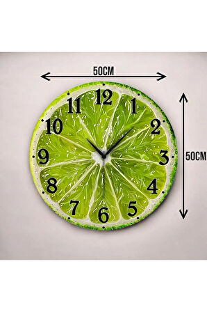 Renkli Baskı Limon Sebze Desenli Sayılı Hediyelik Ahşap Sessiz Duvar Saati 50cm
