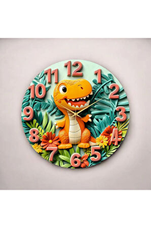 Çocuk Odası Hayvan Renkli Baskı Desenli Sayılı Hediyelik Ahşap Sessiz Duvar Saati 50cm